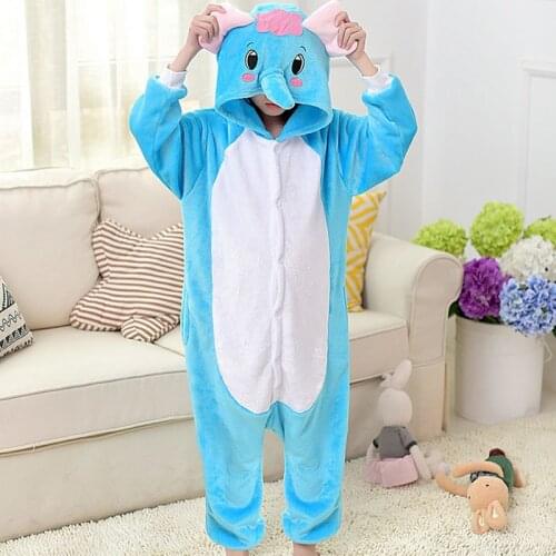 Kigurumi Cute Unisex Children Pajama Elephant cartoon animals Flannel Autumn And 4T-12T Long sleeve Pajama sets