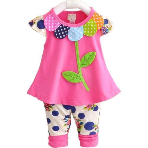 Summer Kids Baby Girl Clothing Set Bowknot Floral T-shirts Tops and Pants Leggings 2pcs Cute Children Girls Set