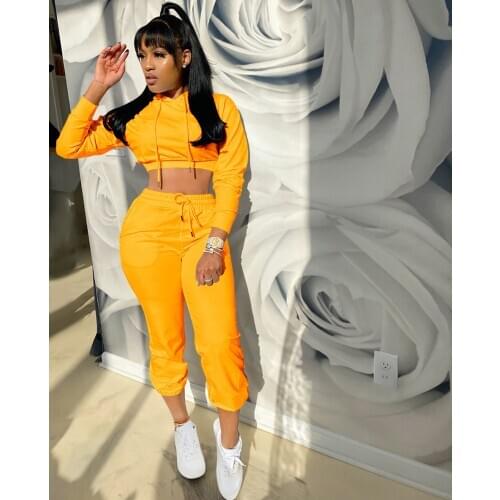 Women Casual Sports Suits Autumn Female Fitness Workout Running Sets Long Sleeve Hoodies Crop Top+Sweatpants Plus Size XXL