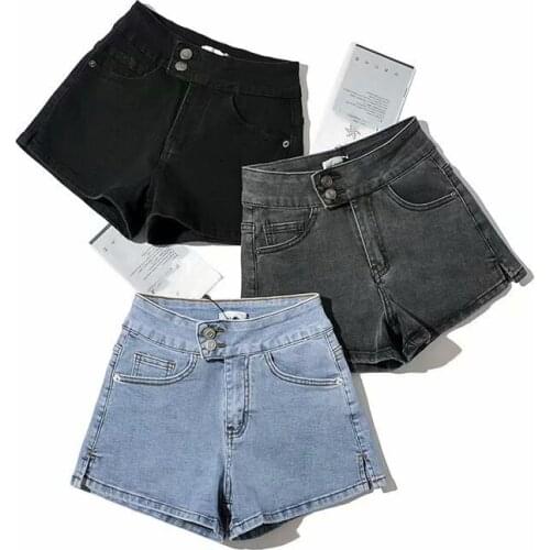 Summer Jeans Shorts For Women 2021 Washed Blue Denim High Waist Female Straight Short Pants Trousers Skinny Elastic C2633