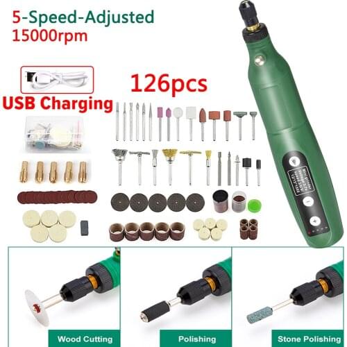 USB Charging Variable Speed Mini 5 Speed Adjusted Grinder Machine Rotary Tools Kit Grinder with 126pcs Engraving Accessories Kit