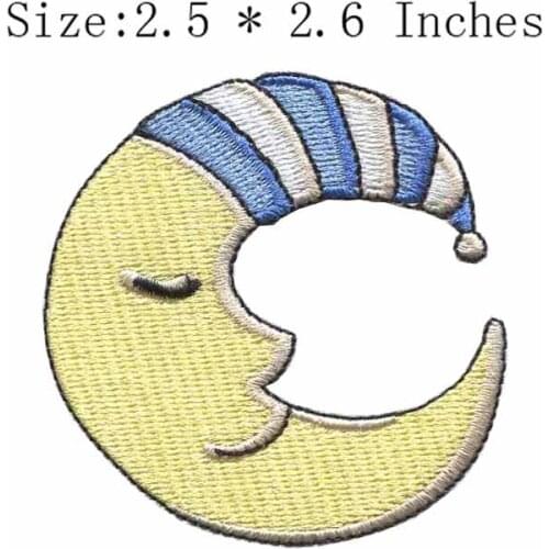 The moon sleeping 2.5"wide embroidery patch timely decorations color/patch euro/stickerei aus band