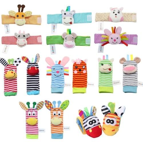Cartoon Plush Socks Wrist Strap Rattles Baby Toys Animal Baby Socks Rattles Wrist Baby Rattles Newborn Toys Make Sounds For Baby