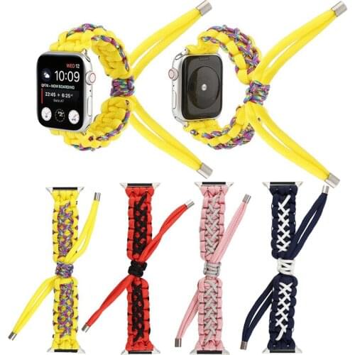 Nylon Umbrella Cord Braid Strap for Apple Watch Band 42 38mm 44 40mm Adjustable Watch Bracelet for IWatch SE 6 5 4 3 Solo Loop