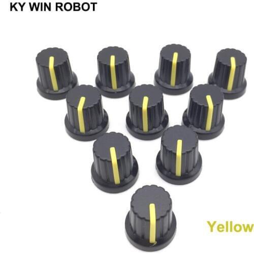 New 10 Pcs Yellow 6mm Shaft Hole Dia Plastic Threaded Knurled Potentiometer Knobs Caps