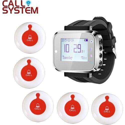 New Restaurant Service Equipment Wireless Waiter Call Bell System ( 1 watch + 5 call button )