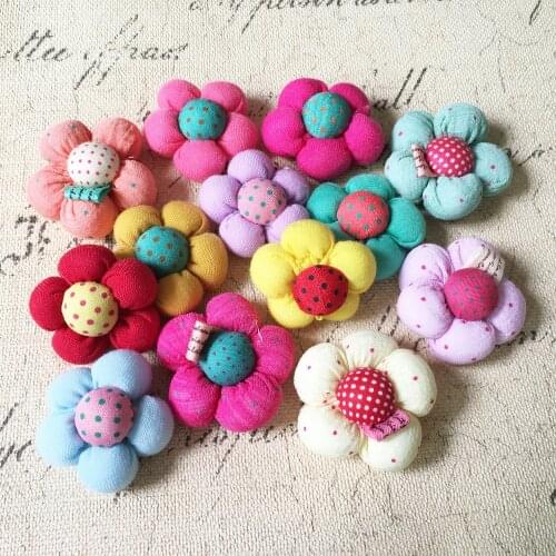 Wholesale 40PCs/lot Kawaii Spring Flower Doll Craft Patch Sticker Fit Girls Hair Jewelry DIy Headband Hair Clips Elastic Band