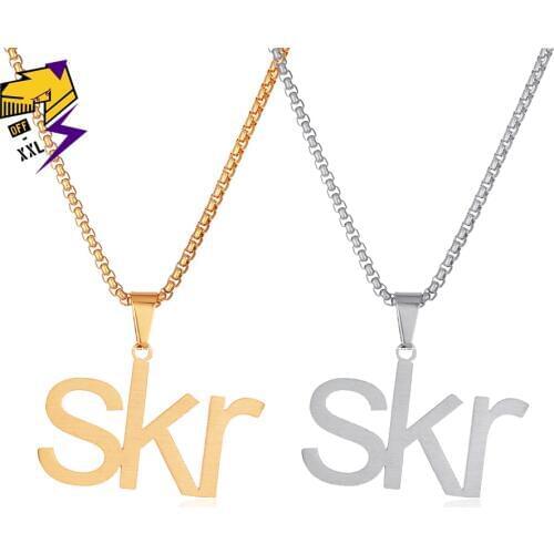 Rock Raper Letter SKR Necklace for Men Gold/Silver Color Hiphop Pendant Necklaces Stainless Steel Chains Necklace Women Jewelry