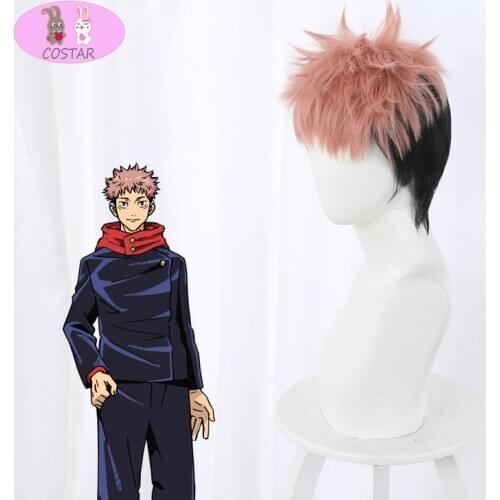 Anime Jujutsu Cosplay Kaisen Yuuji Itadori Cosplay Wig Heat Resistant Synthetic Short Hair Carnival Halloween Party Props