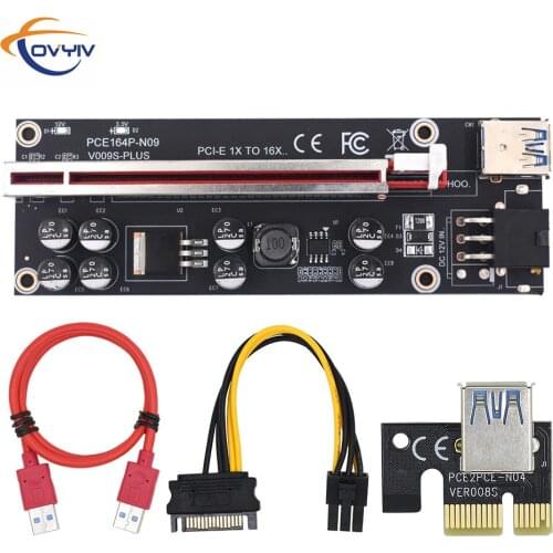 In Stock COVYIV GPU PCIE/PCI-E Riser 009S Plus card PCI E X16 PCI Express 6Pin to SATA 1X 16X USB3.0 Extender LED for Mining