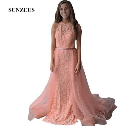 Coral Prom Dresses Straight Vintage Lace Long Party Gowns For Young Girls Tulle Detachable Skirt Junior Prom Dress