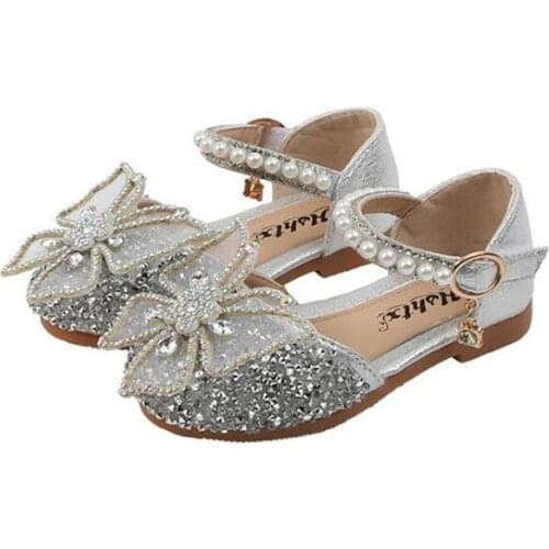 2021 Spring New Girls Sandals Female Baby Bow Princess Shoes Girls Sequin Dance Performance Shoes