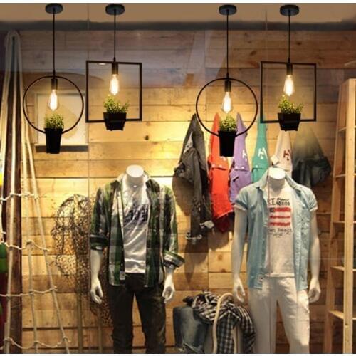 Nordic wrought iron clothing store restaurant bar table plant decorative geometric chandeliers