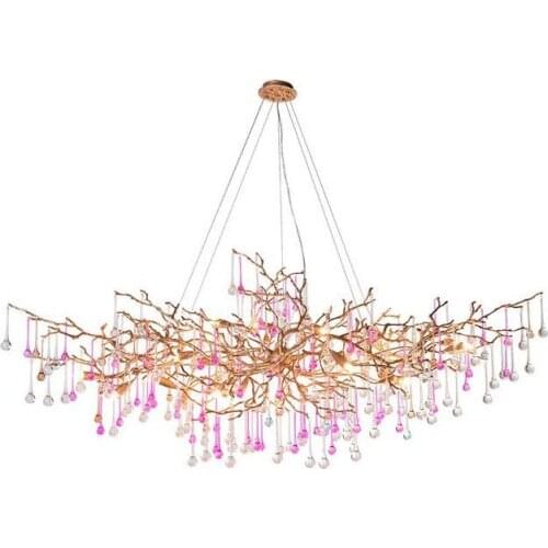 Modern Crystal Copper Chandelier Lighting Fixture Luxury Brass Chandeliers Glass Drop Pendant Hanging Light for Home Restaurant