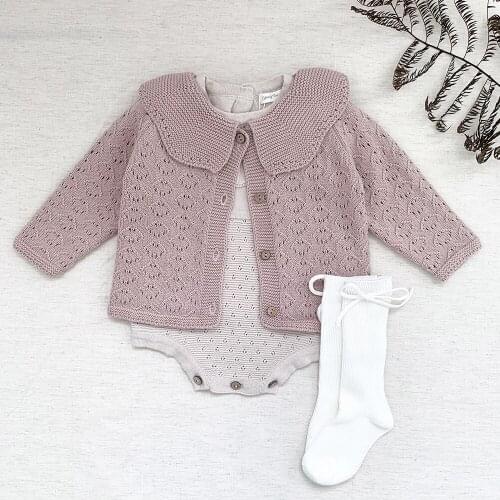 Big Petal Collar Long Sleeve Sweater for Toddler Girls Clothing Children Cotton Knitted Cardigans Infant Kids Tops Baby Outwear