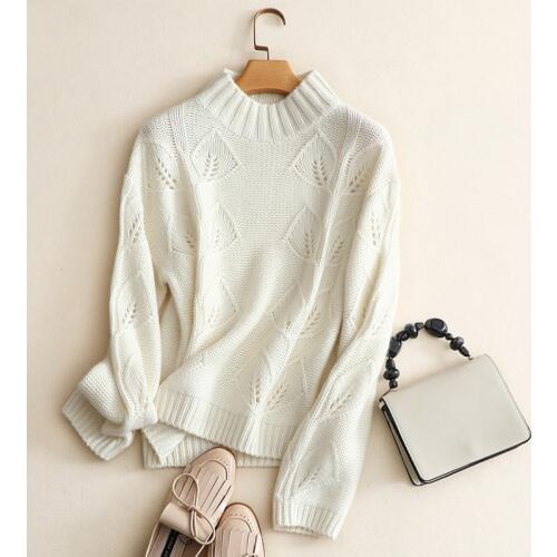 100% Cashmere Sweater Women Hollow Knitted Design Turteneck Long Sleeve 3 Colors Sweater Ladies Top Spring 2019 New Fashion