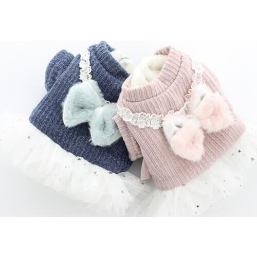 Warm Autumn Dog Dress Coat Tulle Bottom Pet Dog Clothes Bowknot Soft Teddy Poodle Apparel XS S M L XL