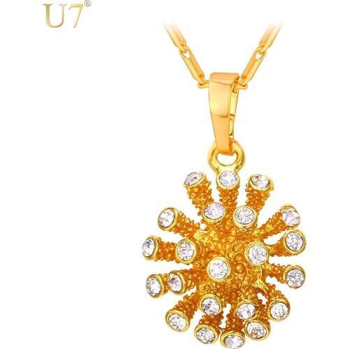 U7 Hemisphere Crystal Charm Necklace Trendy Gold Color Wholesale Round Women Jewelry Necklace&Pendant P774