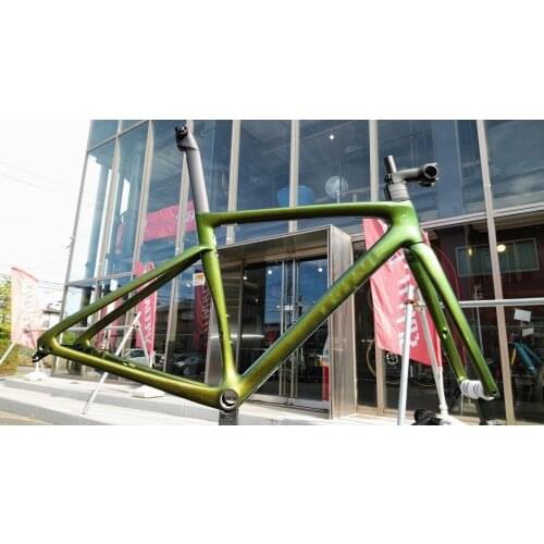 Carbon frameset road bike SL7 frame high quality fact Carbon frame snakeye green color flat mount thru axle 100*12 142*12mm