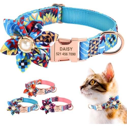 Custom Unique Floral Dog Collar Nylon Printed Pet Collars Personalized Puppy Collar For Small Medium Large Dogs Supplies Cat
