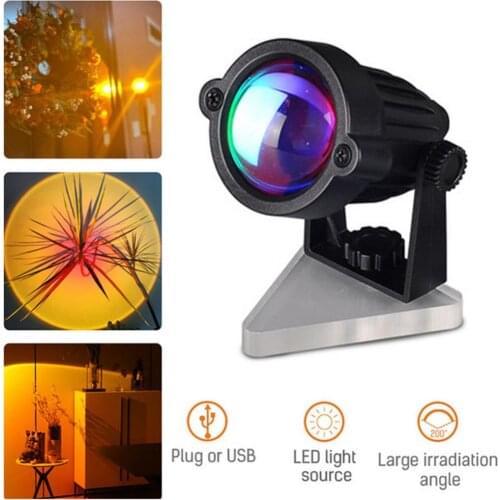 USB Rainbow Sunset Projection Lamp LED Atmosphere Night Light Home Coffee Bar Bedroom Indoor Projector Lamps Decorative Lights