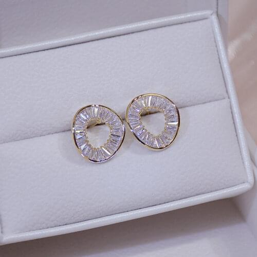 ZAKOL New Gold Color Fashion Irregular Circle Earring for Women Brilliant AAA Zirconia Stud Earrings Brincos Wedding Pendant