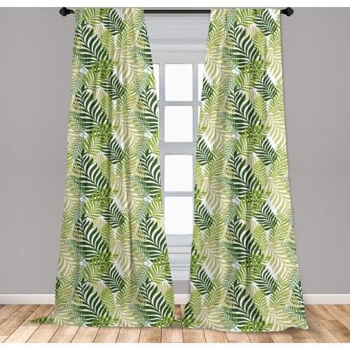 Green Ecru Leaf Curtains Tropic Exotic Palm Tree Leaves Natural Botanical Spring Summer Window Treatment Living Room Bedroom