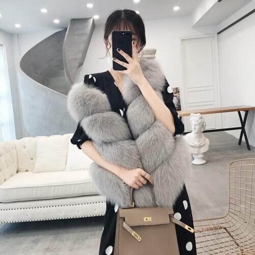 Women Clothes Winter Autumn Warm Fox Vest Luxury Fur Coat Jacket Korean Vintage Elegant Coats Manteau Femme Hiver ZL571