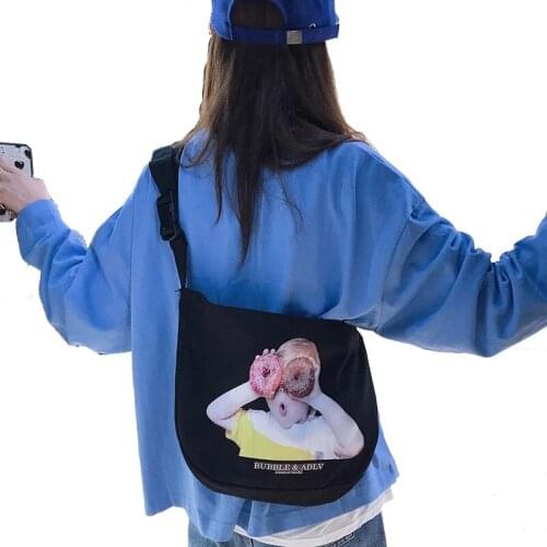 Women Simple Crossbody School Bag Cute Casual Satchel Girls Shoulder Pouch Women Sweet Printed Canvas Diagonal Message Bag