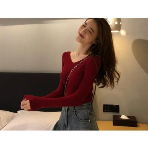 Womens Long sleeve Knitting Shirt Tops V collar Tops