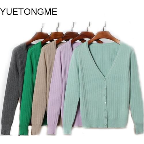 Womens Korean Style V-neck Knitted Cardigans Female Casual Oversized All-match Sweater SW080