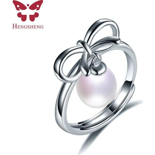 Bow-Knot Drop 7mm Genuine Natural Pearl Ring, 925 Sterling Silver Rings for Women Wedding Ring Wedding Rings Silver 925 Jewelry