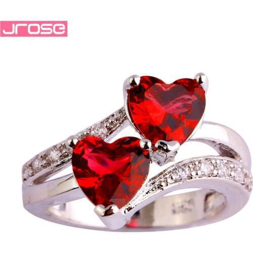 JROSE Wedding Heart Cut Red & White Cubic Zirconia Silver Ring Size 5 6 7 8 9 10 11 12 13 Romantic Beautiful Women Gifts