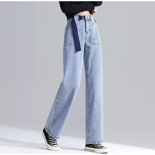 High Waist Wide Leg Jeans Women Loose Long Straight Trousers Ladies Streetwear Denim Pants With Sashes Vintage Casual Jeans