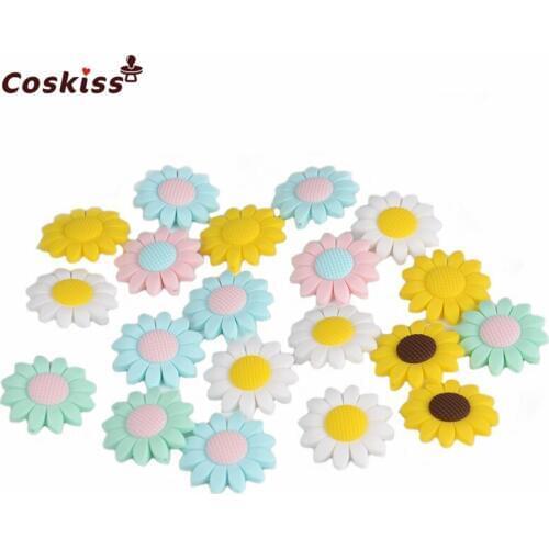 6pcs New Product Sunflower Bead Made From Food Grade Silicone With Baby Teether Bracelet/necklace DIY Fashion Silicone Pendant