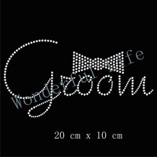 Free shipping Groom Bow Tie Crystal Motif Transfer