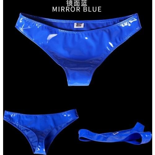 Plus Size Glazed PU Leather Mode Panties Glitter Latex Solid Lady Brief Narrow Crotch Design Sexy Experience Low Waist Underwear