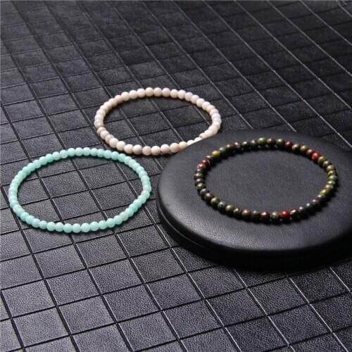 Handmade Agat 4mm Beads Bangles Men Gemstones Natural Stone Bracelets for Women Femme Bangle Elastic Jaspers Bracelet Reiki Gift