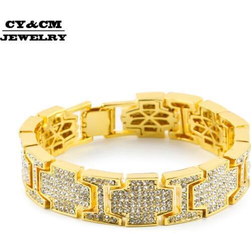 CY&CM High Quality Rappers Style Hip Hop Silver Color Alloy Iced Out Men Steampunk Rhinestone Bracelet Women Men Fashion Jewelry