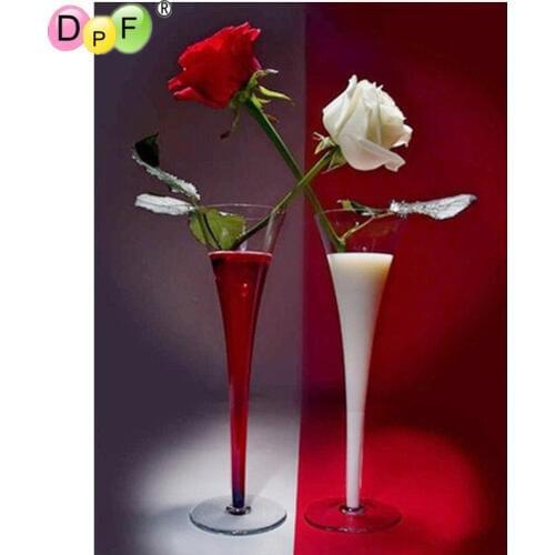 DPF diamond embroidery Red and white rose diamond painting cross stitch needlework diamond mosaic square rhinestone home decor