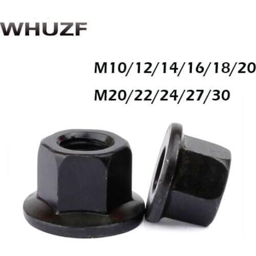 Carbon steel Flange nuts with pad nut platen hexagon nuts black thickened nut M10 M12 M14 M16 M18 M20 M22 M24 M27 M30 nut