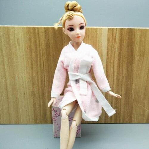 Bathrobe For Barbie Doll Bathroom Winter Suits Pink Gray Heart Pajama Wear Sleeping Casual Clothes For Barbie Play House Toys