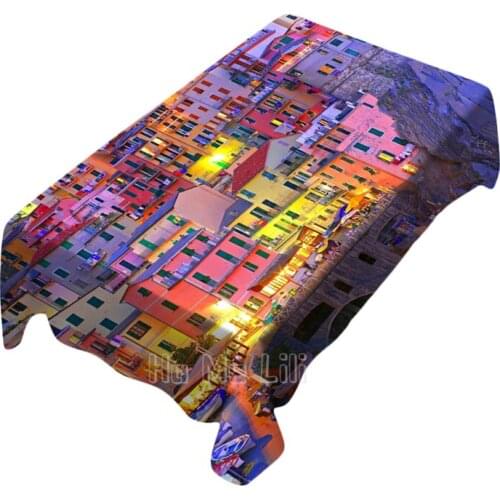 Italian Sunset Island Village Landscape Backdrop Tablecloth Indoor Outdoor Art Unique Decor