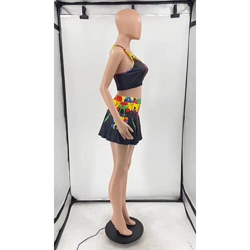 Custom Ink Splash Print 2 Piece Skirt Set Women Summer Sports Wear Pleated Dresses Two Piece Set Womens Skirts Casual Outfits
