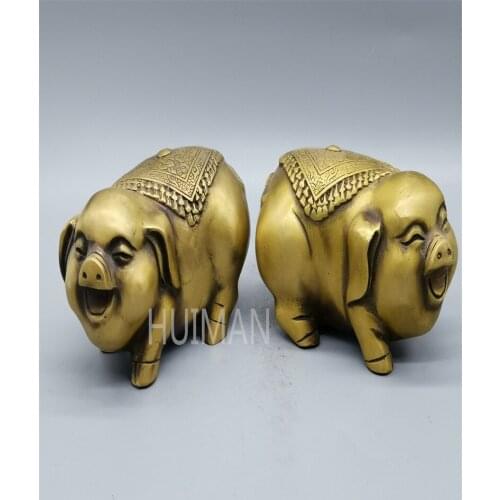 China Brass Statue Luck Wealth A Pair Of Pigs Metal Crafts Home Decoration