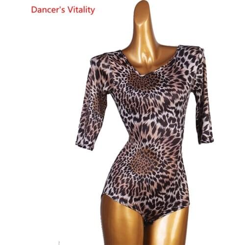 Latin Dance New Female Child Leopard Print Body Suit Practice Clothing Adult Custom Sexy Performance Training Onesies