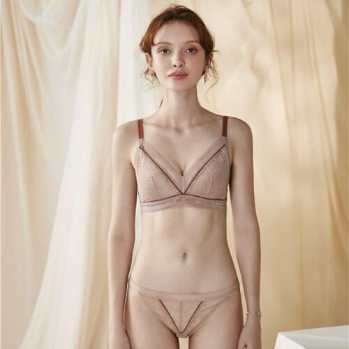 EFIOLY 2020 Sexy Deep V Lace Bra Underwear Set Gather Adjustable Underwear Set Fashion Color Matching Retro Bra and Panties Set