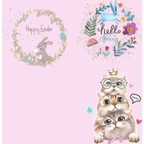 Fashionable cartoon animal bunny cat pink vinyl sticker Iron on heat transfer for girls’ T-shirts on tote bag decoration