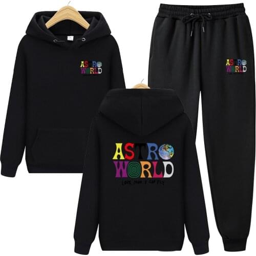 Mens Sets Hoodies+Pants Autumn Winter Hooded Sweatshirt Sweatpants Fashion Astroworld Hoodie Pant Hip Hop Pullover Hoody