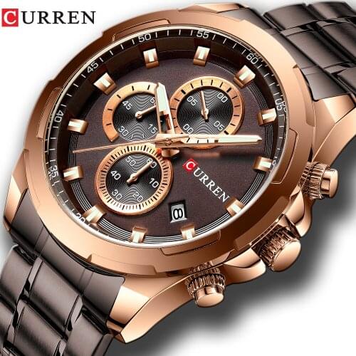 CURREN New Mens Watches Fashion Casual Stainless Steel Band Chronograph Quartz Watch Men Date Sport Military Male Clock 8354